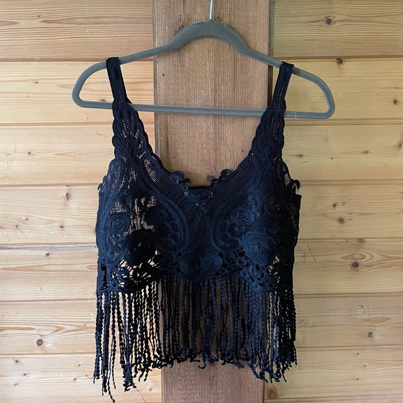 Charlotte Russe Black Crop Top w/ Fringe Large - Picture 3 of 5